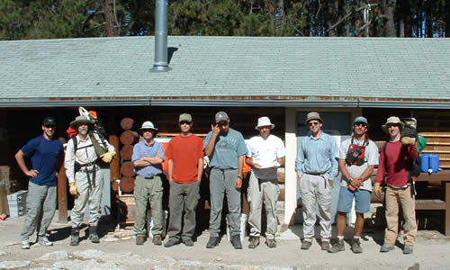 Rincon Mountains field crew at Manning Camp. Project leader Cal Farris is the one scratching his head, wondering why in the world he decided to do this.